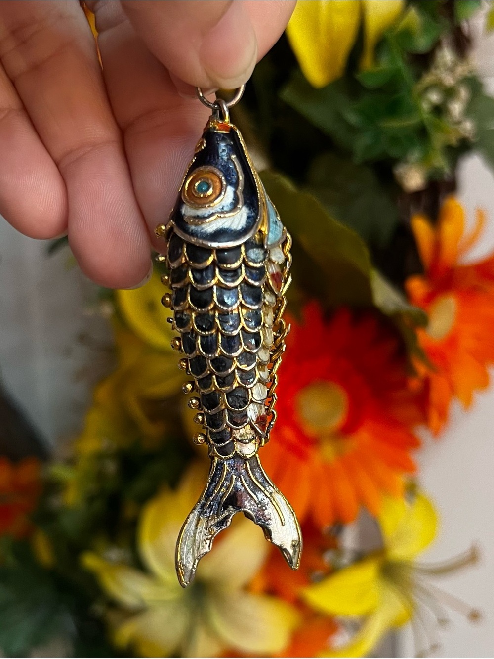 Vintage Cloisonné Articulated Koi Fish Pendant